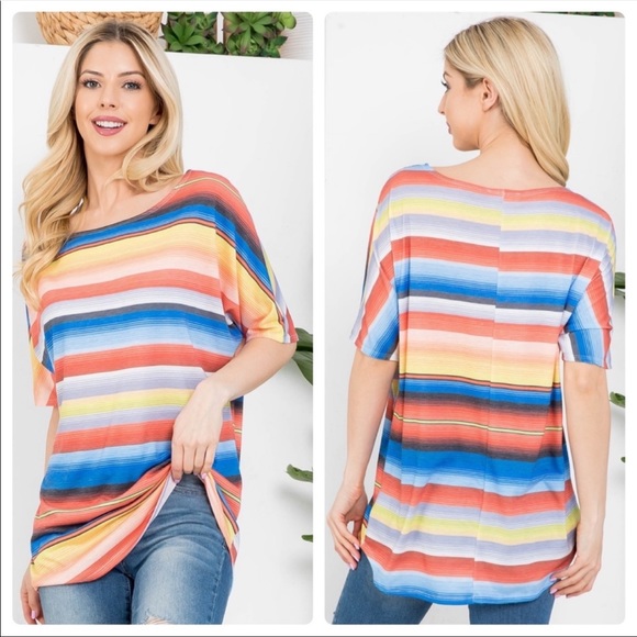 NEW Multi-Colored Striped Short Sleeve Top - Picture 2 of 4